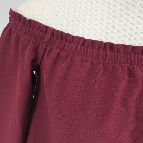 Love, Fire Off-the-Shoulder Crop Top | Burgundy Long Sleeve | Size XS - Picture 4 of 7
